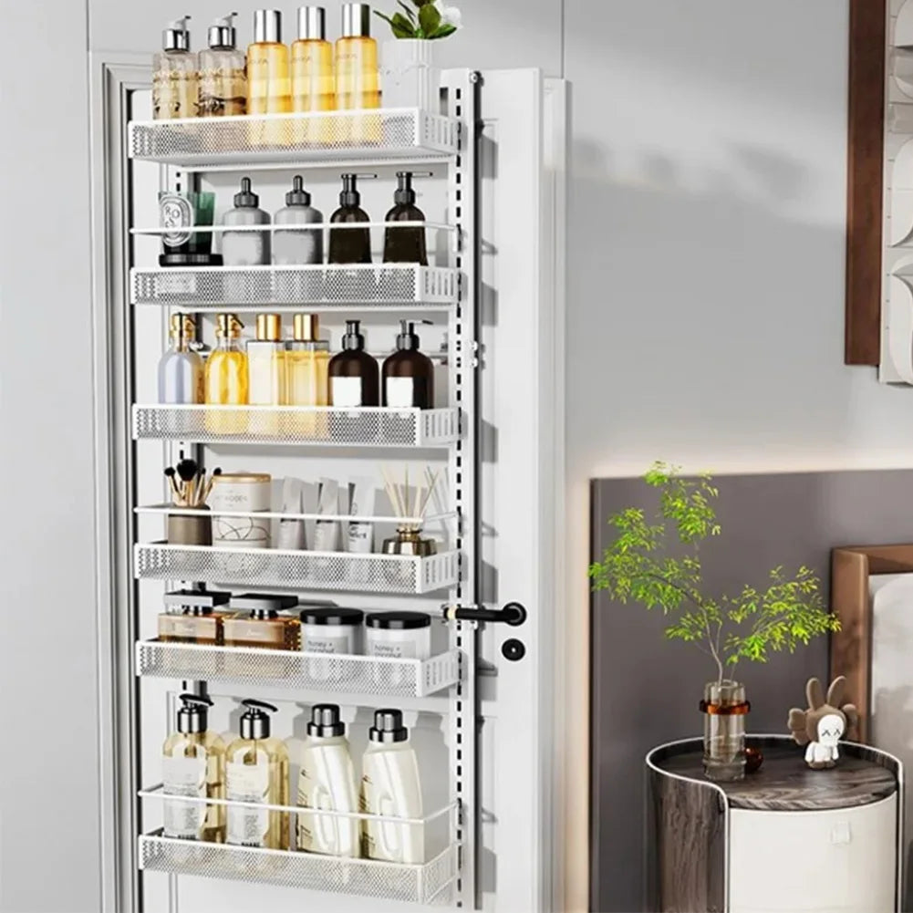 6-Tier Over The Door Pantry Organizer with Adjustable Baskets Metal Wall Mount Spice Rack for Kitchen Bathroom Bedroom