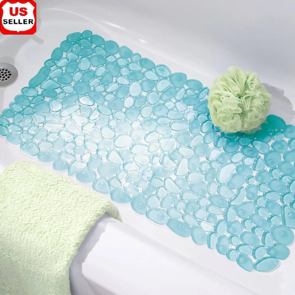 Non-Slip Pebblz Bath Mat Flexible Shower Mat Suction Cups Textured PVC Design Drainage Easy Clean Bath Decor Ideal Bathroom