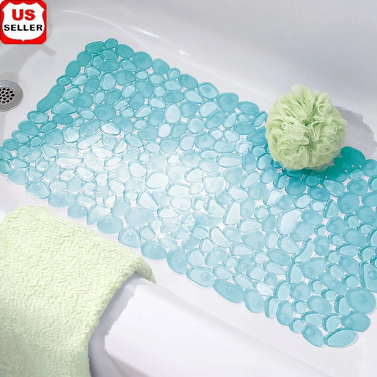 Non-Slip Pebblz Bath Mat Flexible Shower Mat Suction Cups Textured PVC Design Drainage Easy Clean Bath Decor Ideal Bathroom