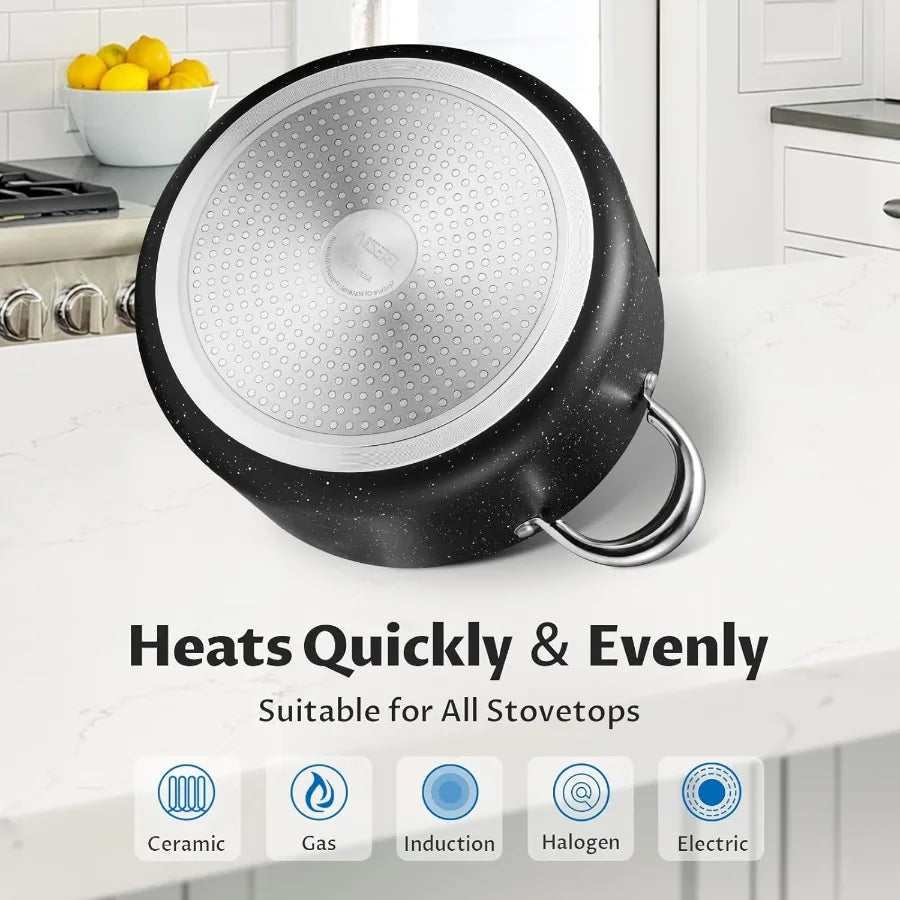 6 Quart Nonstick Stock Pot with Lid for Induction Cooking NonToxic and Oven Safe Ideal for Preparing Stews Soups and Various Di