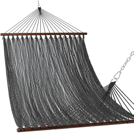 Lazy Daze Hammocks 10.5 FT Double 2 Person Caribbean Rope Hammock, Hand Woven Polyester Hammock with Spreader Bars, for Outside