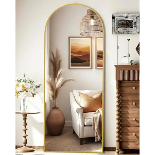58x19 Floor Mirror Full Length Arched Full Length Mirror with Stand for Bedroom Living Room or Cloakroom Elegant Gold Finish Fu