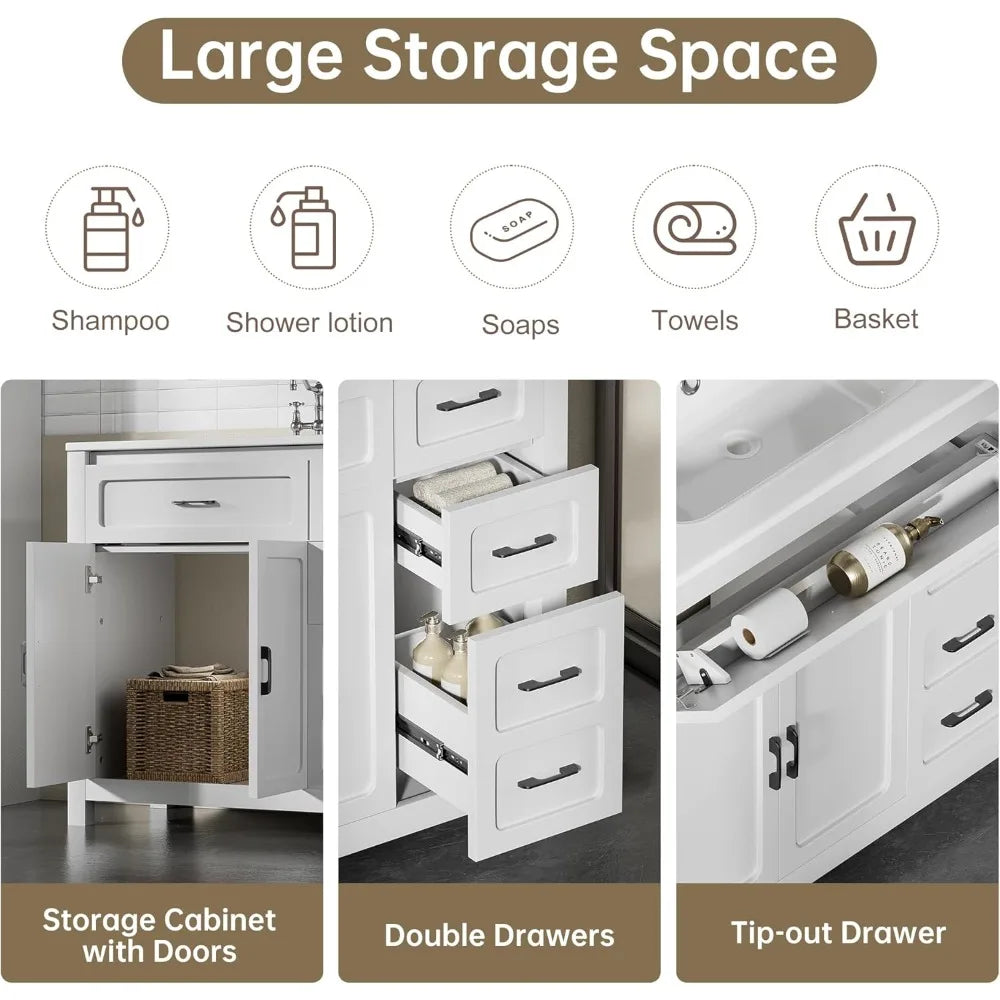 30" Bathroom Vanity with Sink, Single Sink Bathroom Storage Cabinet with 3 Drawers and 2 Doors, Freestanding Vanity