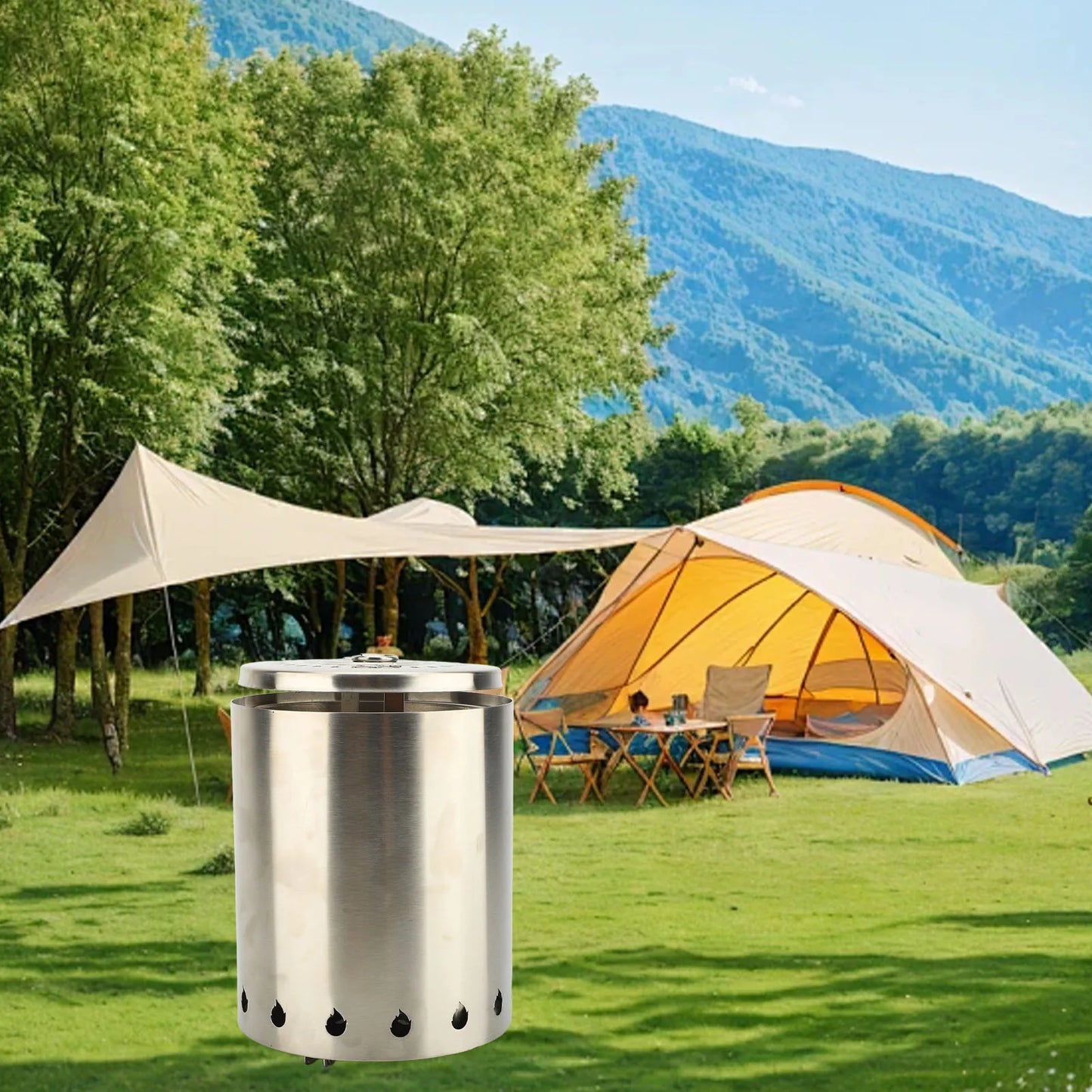 Camping Wood Stove Windproof Wood Stove Outdoor Tabletop Fire Pit with Stand for Backpacking Hiking Traveling Wood Burning Stove