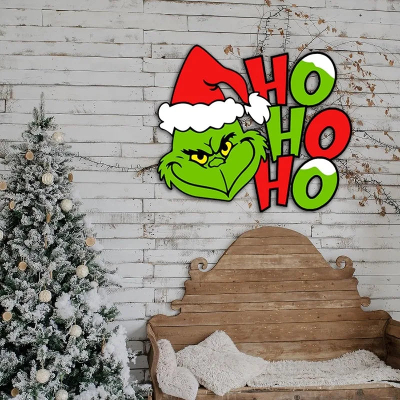 Christmas Wood Sign Hanging for Front Door Decor - Xmas Holiday Wooden Hanger,  Outdoor Wall Wreath Decor for Family Kids Party