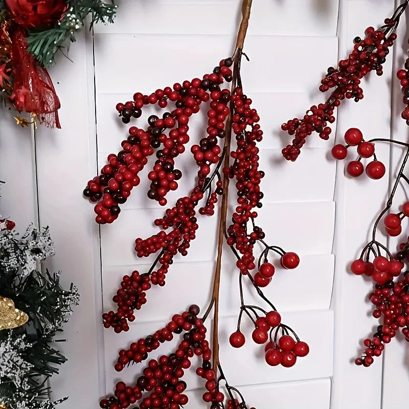 68/74 Inches Artificial Red Berry Garland Vine 2024 Christmas Decoration Holly Fruit Hanging Rattan New Year Decoration