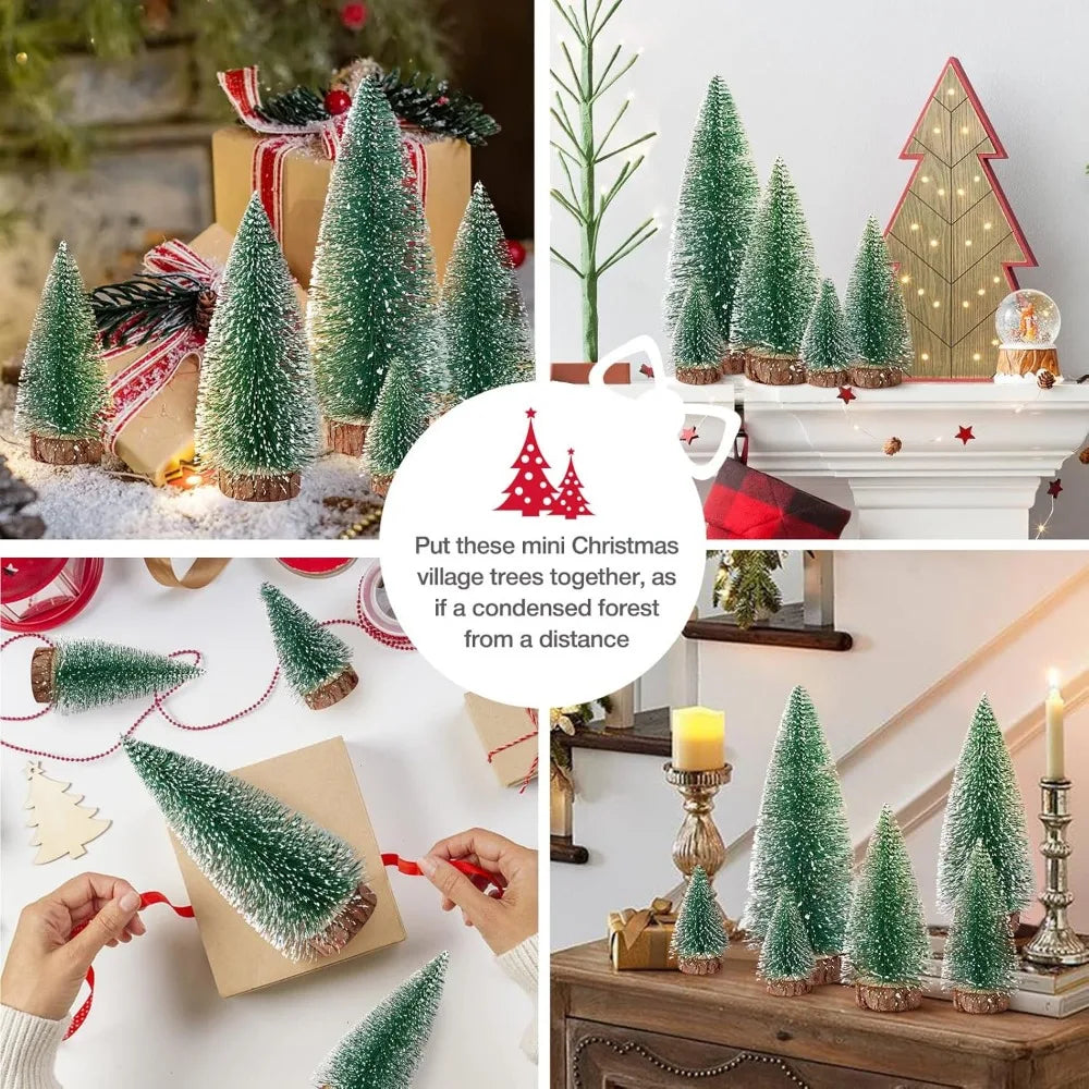 Mini Christmas Trees Christmas Decor Artificial Christmas Decorations with 4 Sizes, Christmas Tree Bottle Brush Trees Christmas