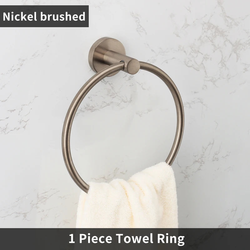 Brushed Nickel Bathroom Accessories Towel Bar Hooks Towel Rack Shelving Roll Paper Holder Toilet Brush Soap Dish Glass Shelf