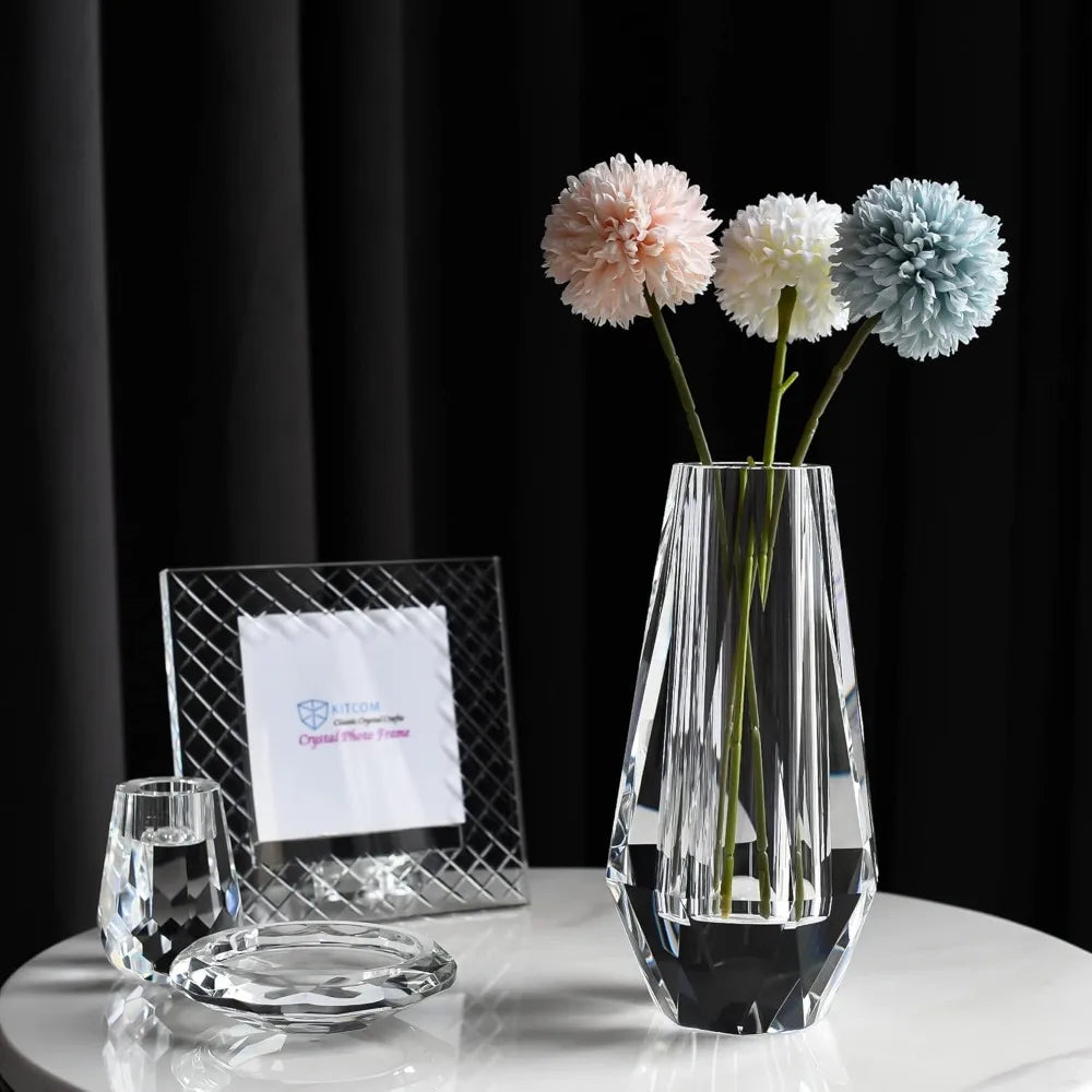 Flower Crystal Vase, 8.27 inches Modern Crystal Vase, Lead-Free Flower Vase, European Crafted for Table, Home Decoration