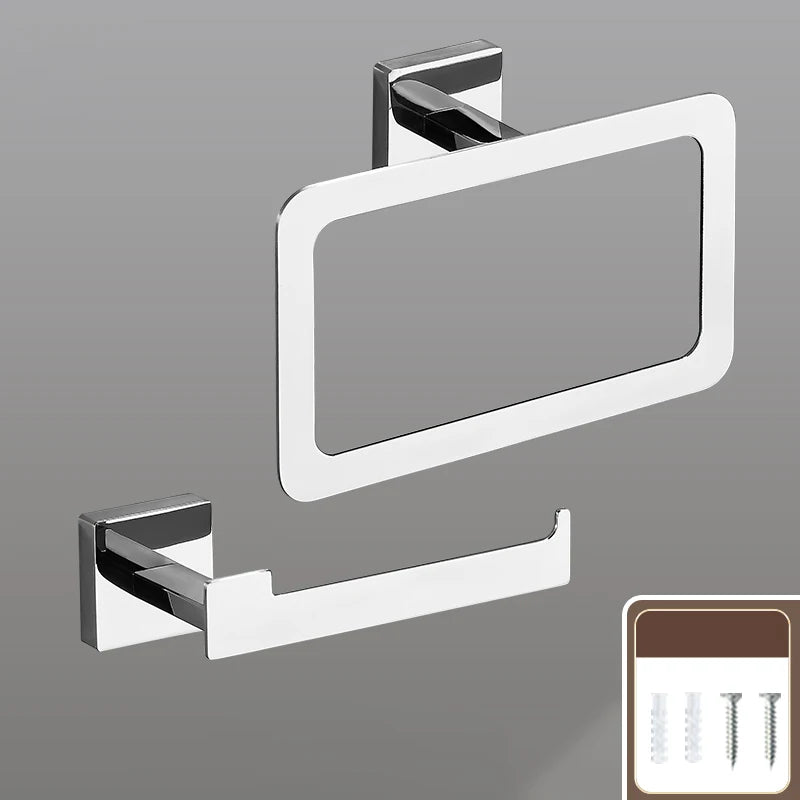 Matte Black Bathroom Accessories Set Wall Mount Towel Bar Towel Ring Roll Paper Holder Robe Hook Stainless Steel Hardware Set