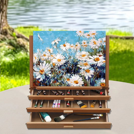 Multi-Function Storage Box Easel, Angle Adjustable, Portable Painting Board Stand with Drawers for Art Tools