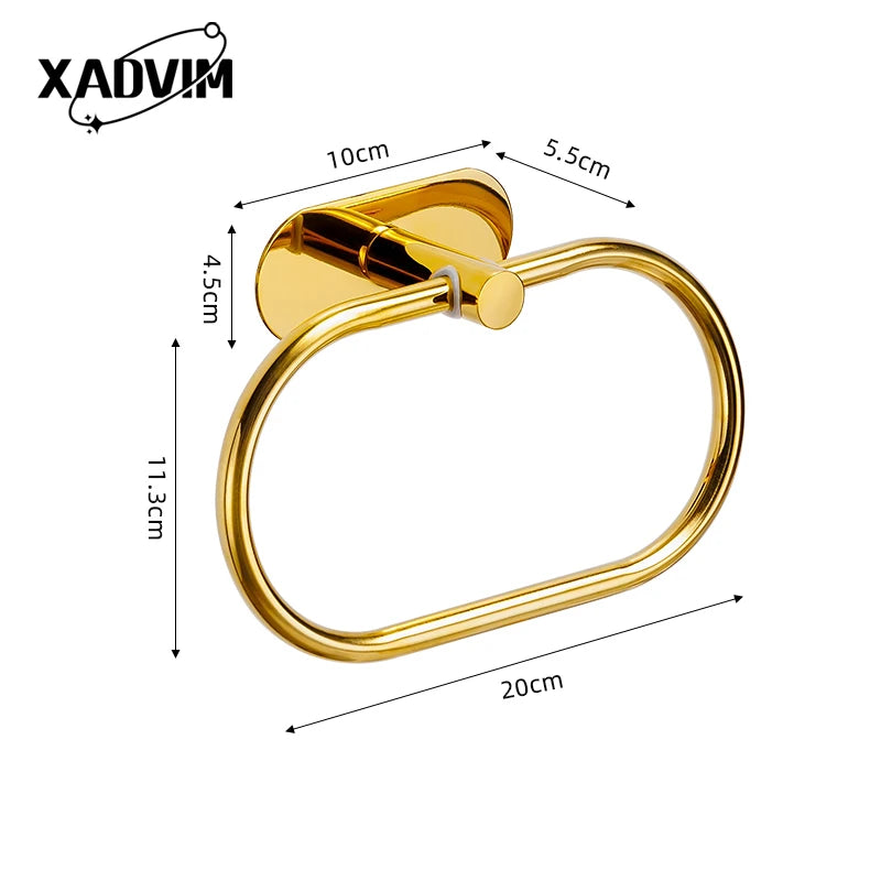 Silver Gold 304 Stainless Steel Towel Bar No Drilling Paper Holder Self-adhesive Towel Ring Robe Hook Bathroom Accessories Set