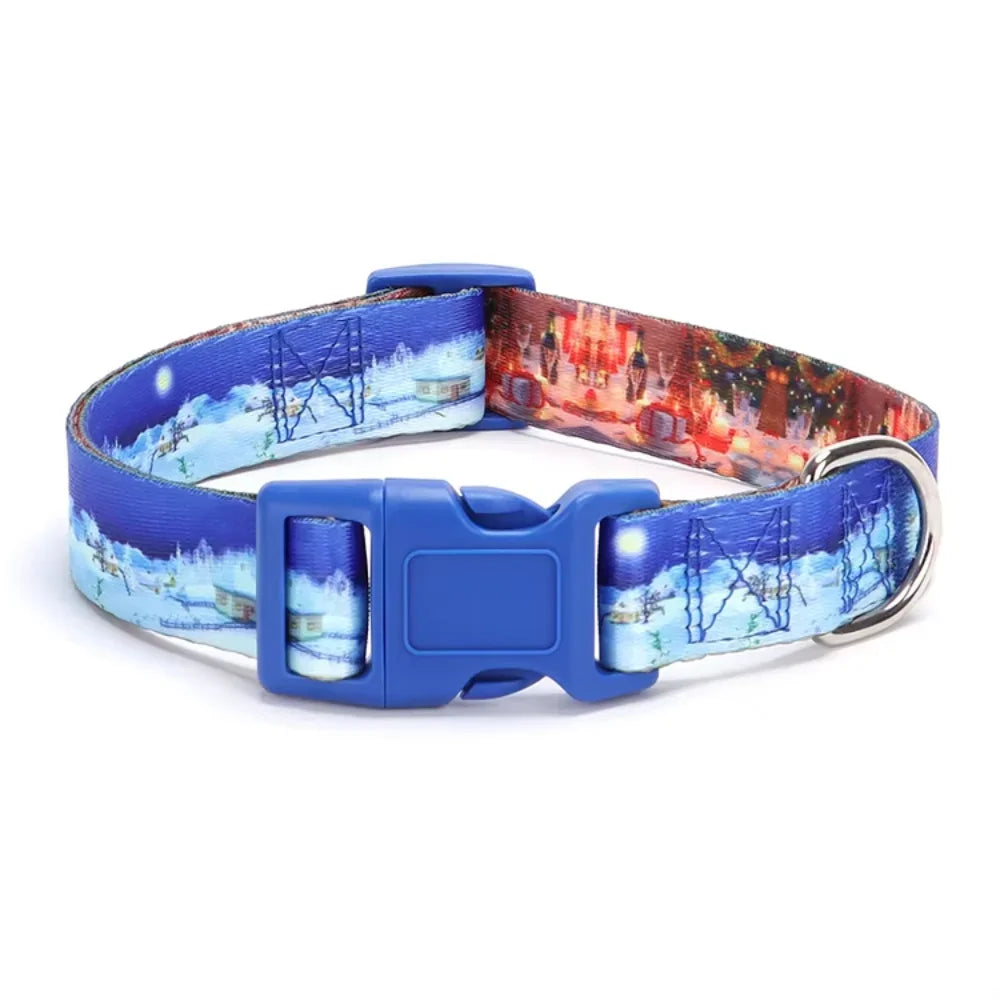 Amaz Hot Selling Christmas  Pulling Rope Set Christmas Dog Rope Printed Santa Claus Dog Collar Harness for a dog Spiked collar