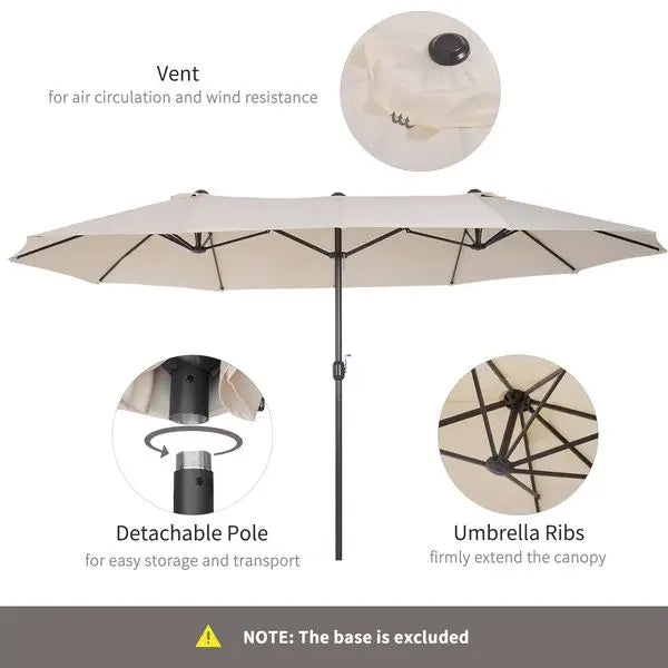 Outsunny 15ft Double-Sided Patio Umbrella Outdoor Market Extra Large Cream White with Crank for Deck Lawn Backyard Pool