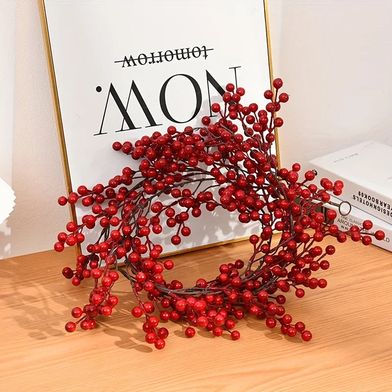 68/74 Inches Artificial Red Berry Garland Vine 2024 Christmas Decoration Holly Fruit Hanging Rattan New Year Decoration
