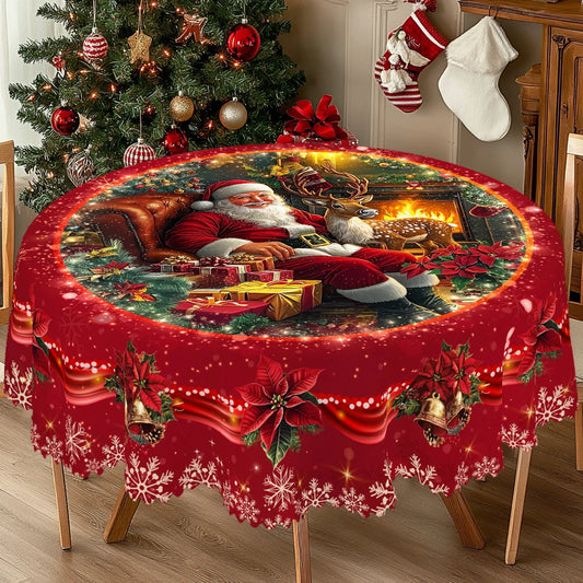1 Piece of Red Merry Christmas Themed Printed Tablecloth, Retro Country Farmhouse Style, Santa Claus, Christmas Flower Pattern Design for Christmas, New Year Party, Party Decoration, Kitchen Accessories, Room and Outdoor Deco