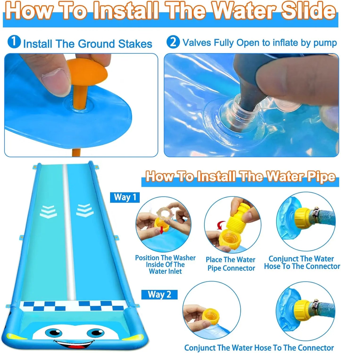 33.3FT Extra Long Water Slide for Kids, Race Car Double Lane Lawn Water Slip Splash and Slides with 2 Bodyboards, Safety Fence,