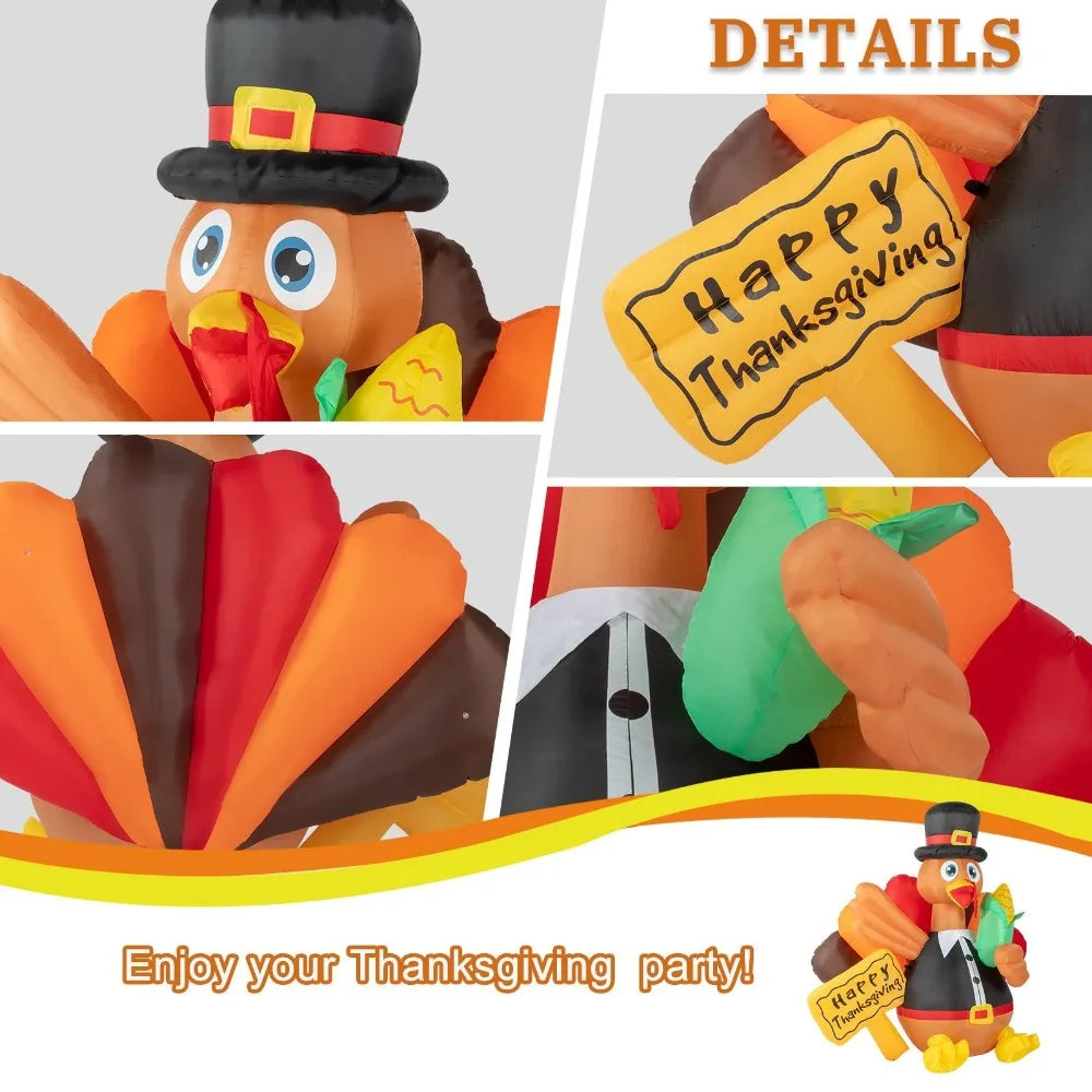 Thanksgiving Turkey 5 FT Inflatable Decorations with 7 LED Lights for Outdoor