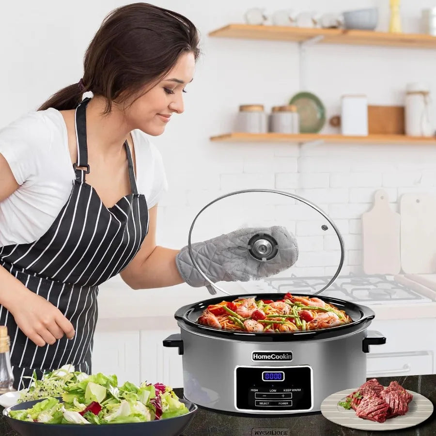 6Quart Digital Programmable Slow Cooker with Timer for Family Dinners Ideal Small Kitchen Appliance Serves 6+ People Features K