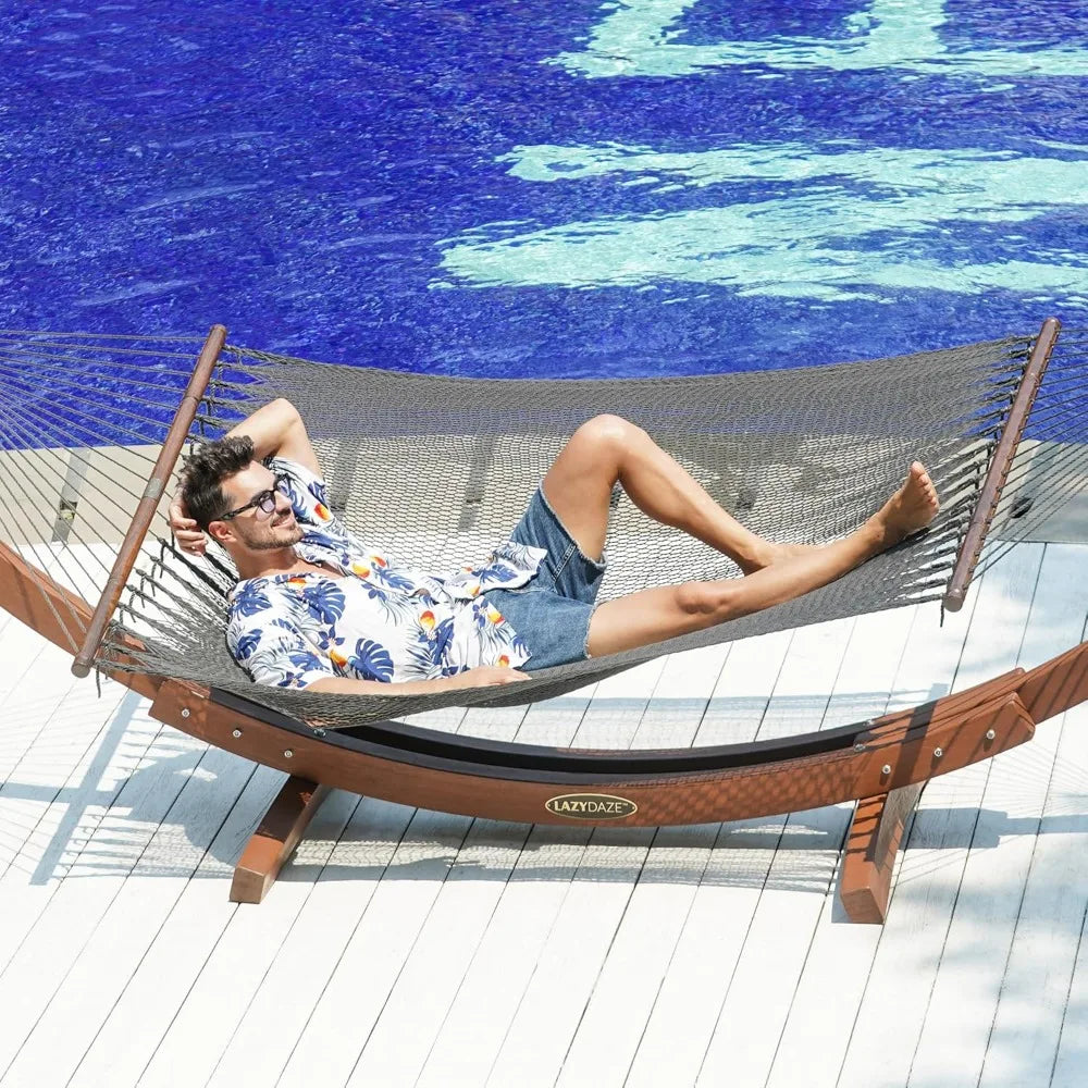 Lazy Daze Hammocks 10.5 FT Double 2 Person Caribbean Rope Hammock, Hand Woven Polyester Hammock with Spreader Bars, for Outside