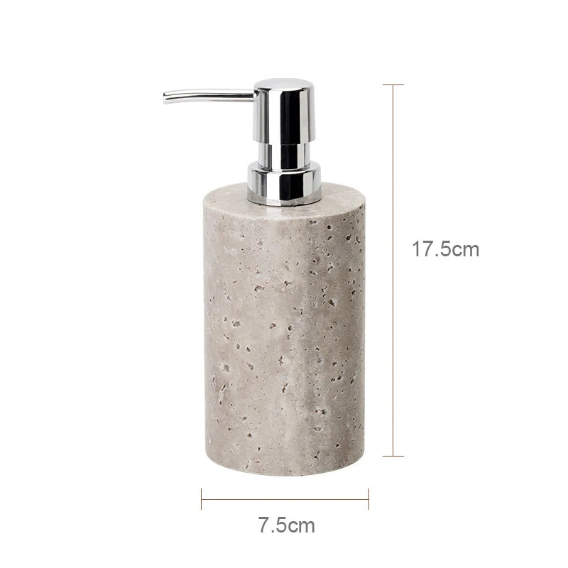 Travertino Grigio Bathroom Set Antique Natural Marble Soap Dispenser Reed Diffuser Soap Holder Tray Bathroom Accessories