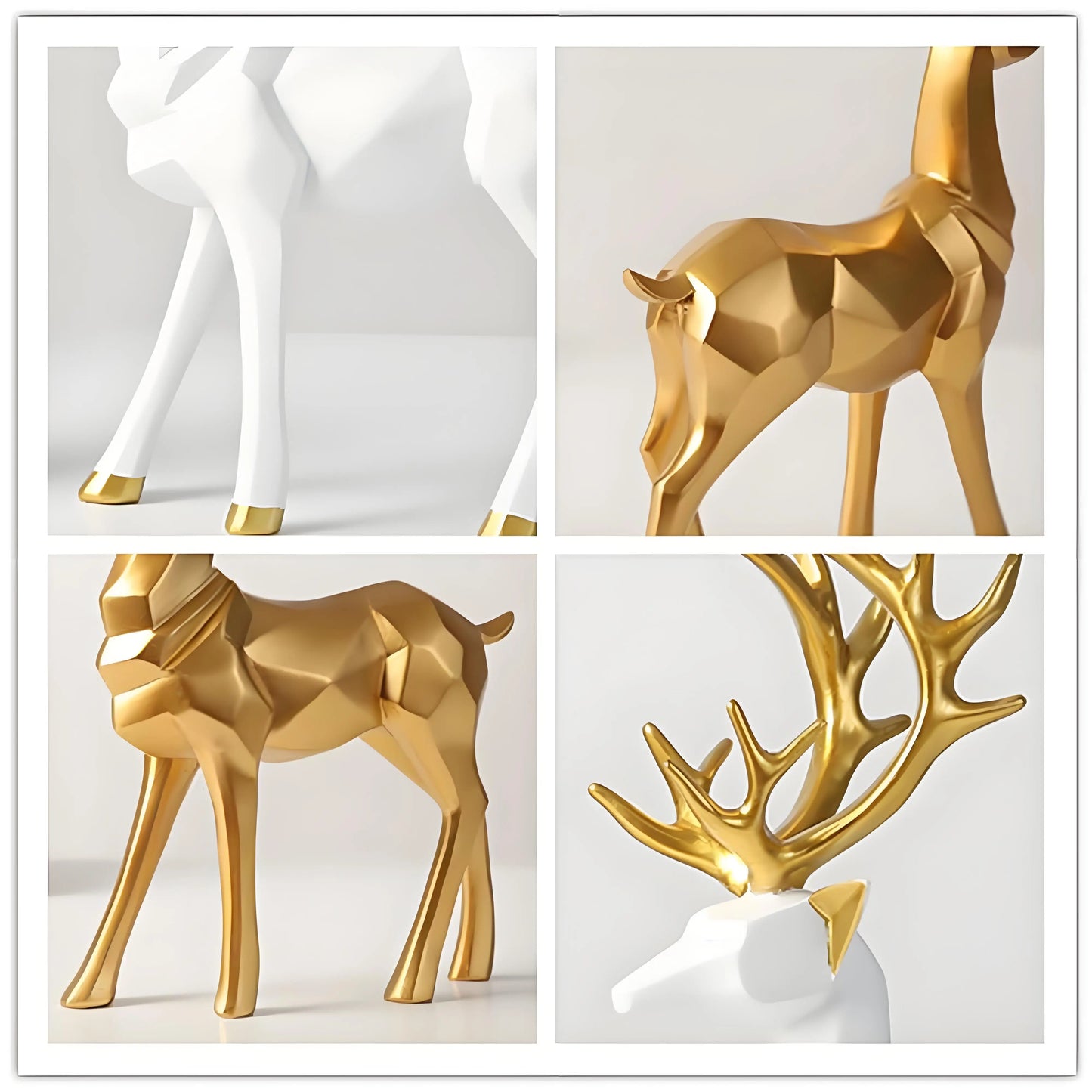 Geometric Elk Statue Set of 2, Modern Resin Deer Sculpture for Living Room & Office Decor - Elegant Display for Shelf & Desk