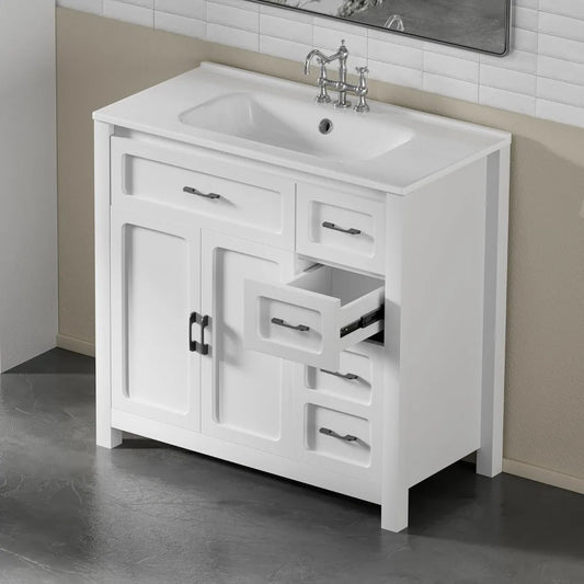 30" Bathroom Vanity with Sink, Single Sink Bathroom Storage Cabinet with 3 Drawers and 2 Doors, Freestanding Vanity