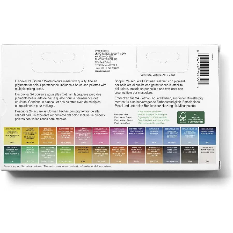 Cotman Watercolor Paint Set Studio Set 24 Half Pans for Professional Artists and Enthusiasts Ideal for Landscape Painting Sketc