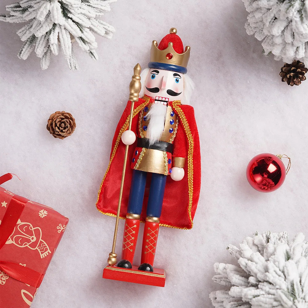 38CM King Nutcracker Soldier with Cloak Wooden Puppet Christmas Decor Holiday Gift Home Office Decoration Festive Statue