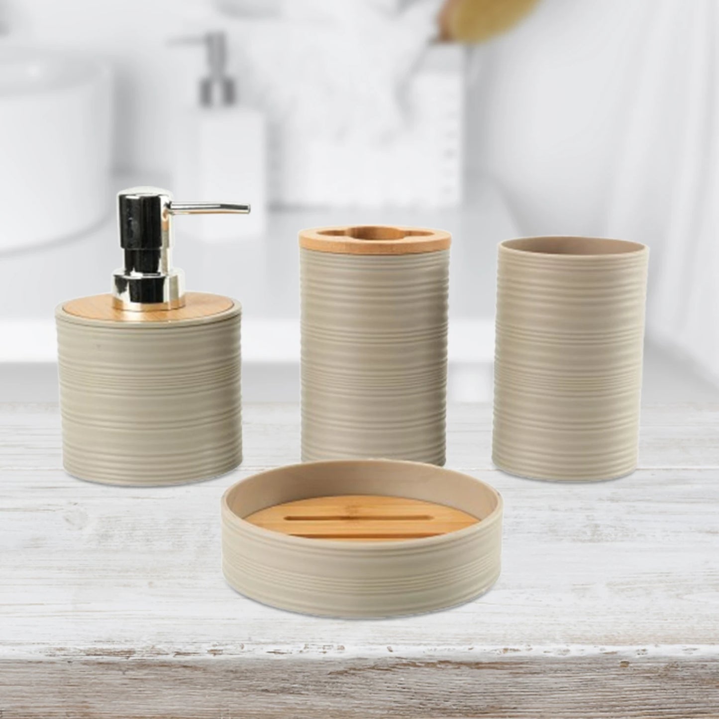 4pcs Bamboo Bathroom Supplies For Bathroom Washing Bathroom Storage Rack Toothbrush Holder Set Mouthwash Cup Vanity Bathroom