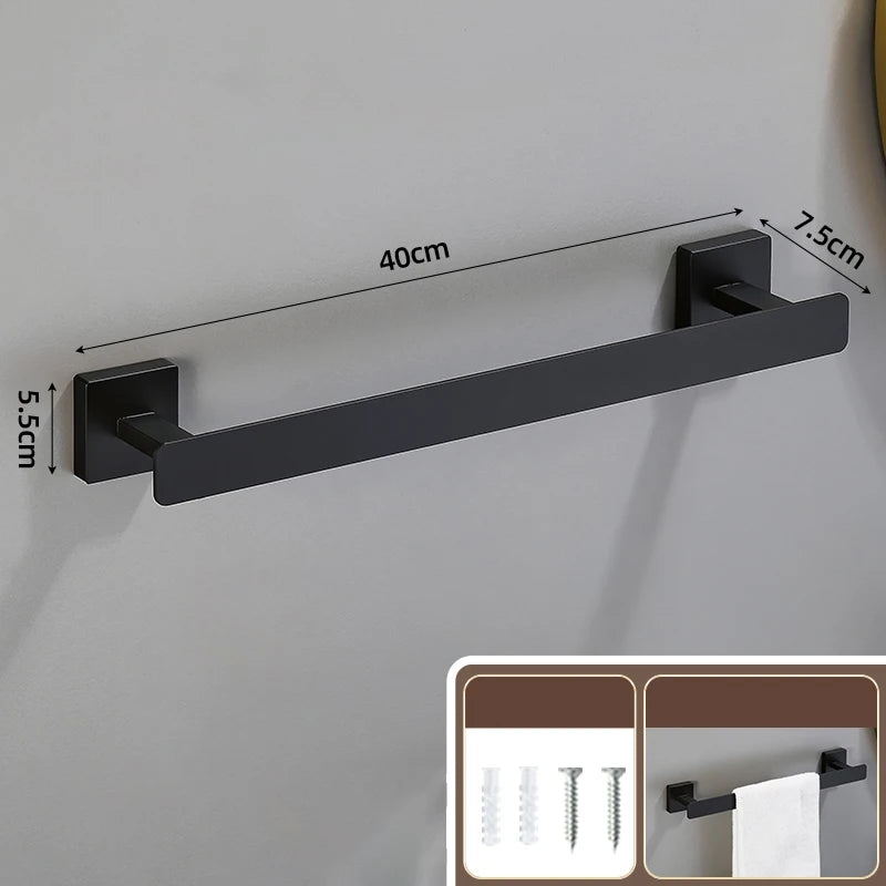 Matte Black Bathroom Accessories Set Wall Mount Towel Bar Towel Ring Roll Paper Holder Robe Hook Stainless Steel Hardware Set