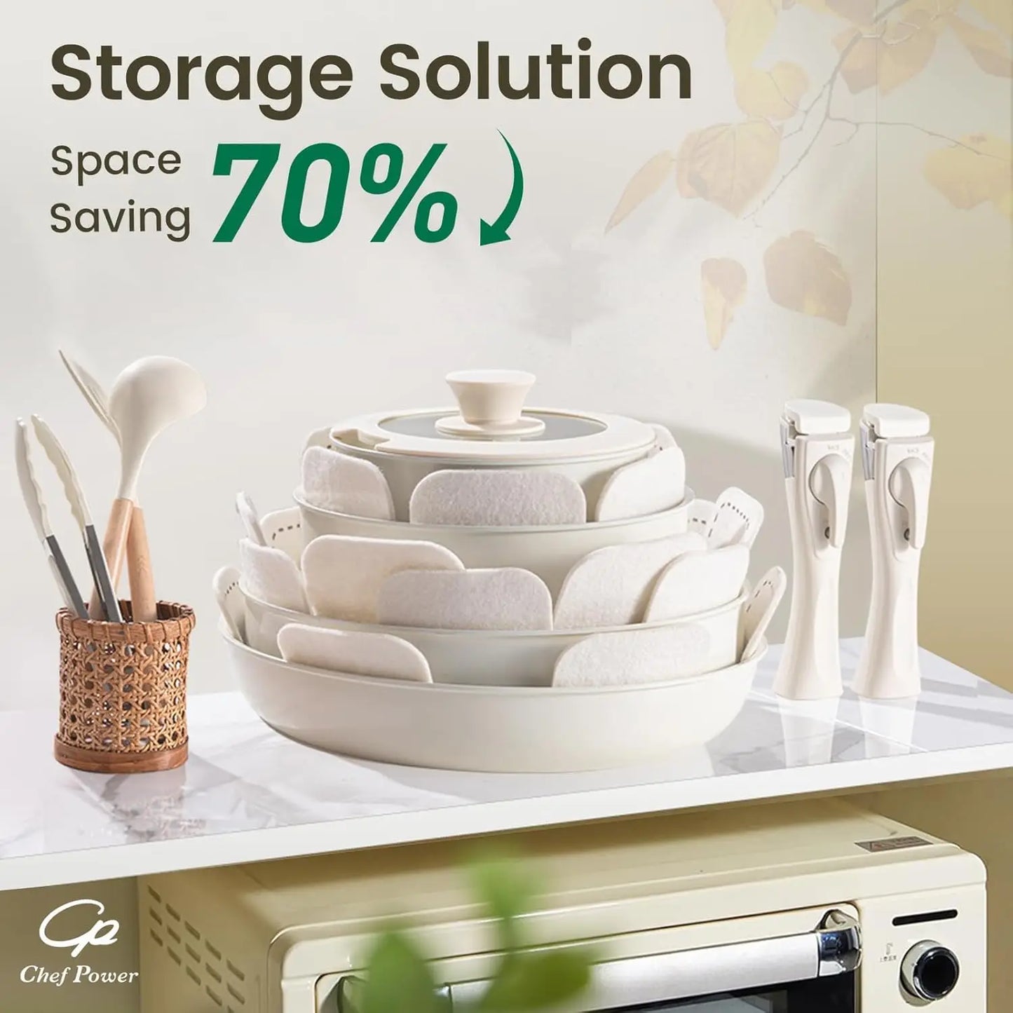 19-Piece Ceramic Nonstick Cookware Set with Detachable Induction-Safe Handles Dishwasher and Oven Safe Kitchen Appliances