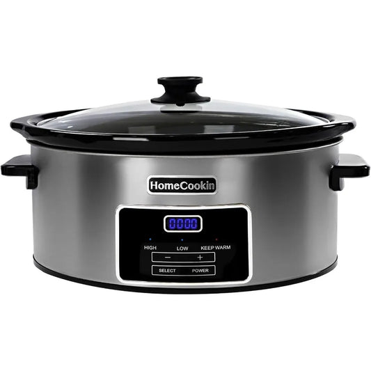 6Quart Digital Programmable Slow Cooker with Timer for Family Dinners Ideal Small Kitchen Appliance Serves 6+ People Features K